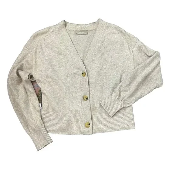 Everlane Womens Cropped Cashmere Cardigan Sweater Oatmeal Gray Canvas Heather S - Picture 9 of 15